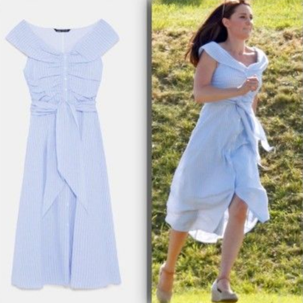 Zara women light weight linen asymmetric dress aso Kate Middleton doc